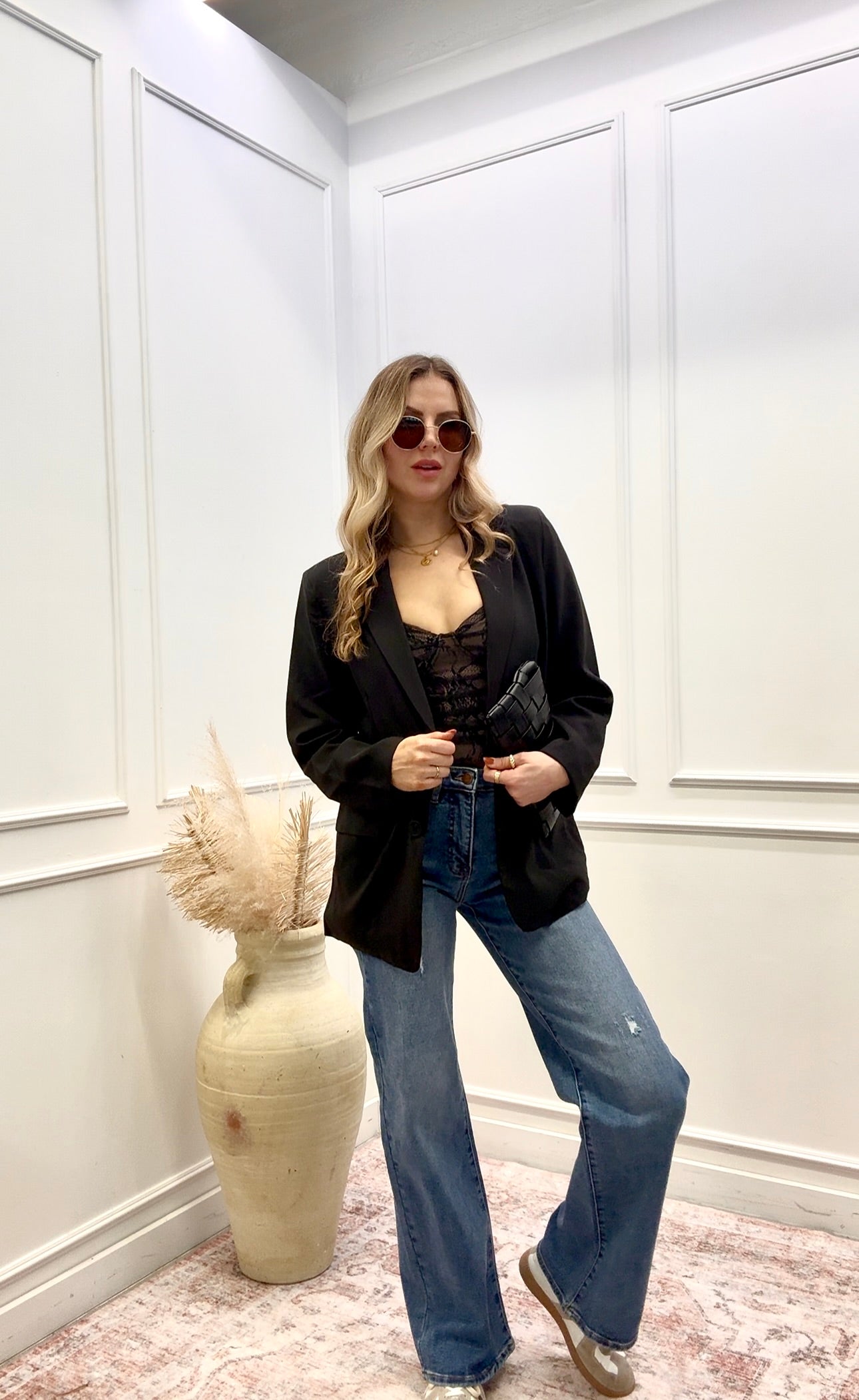 NEW STACEY BUTTON CLOSURE BLAZER (BLACK)