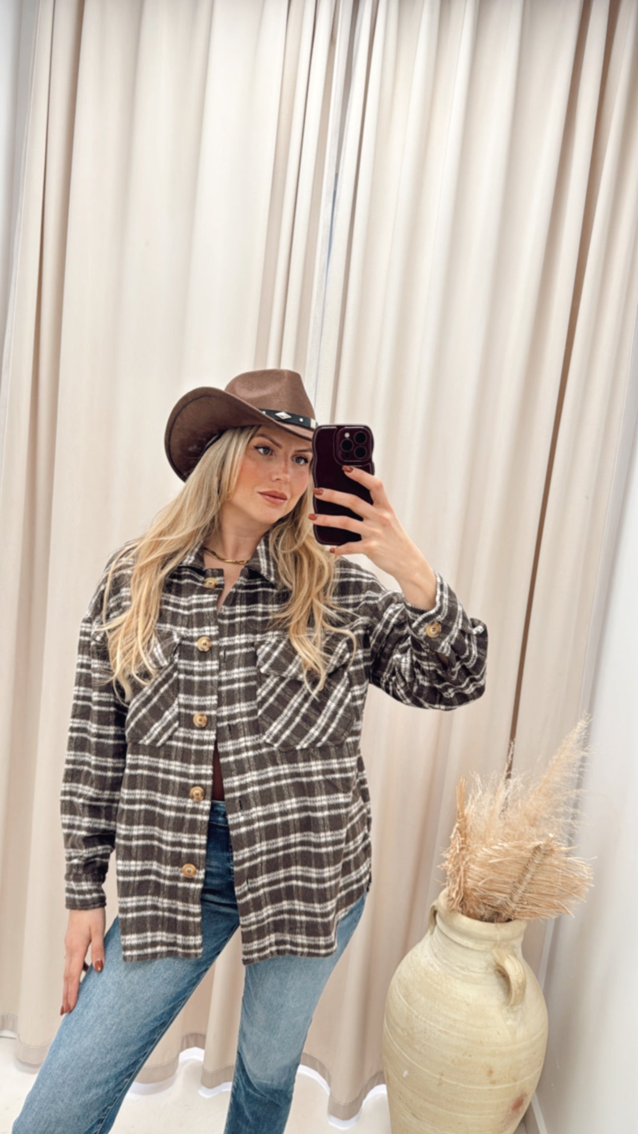 EVERYDAY PLAID SHACKET (BROWN)