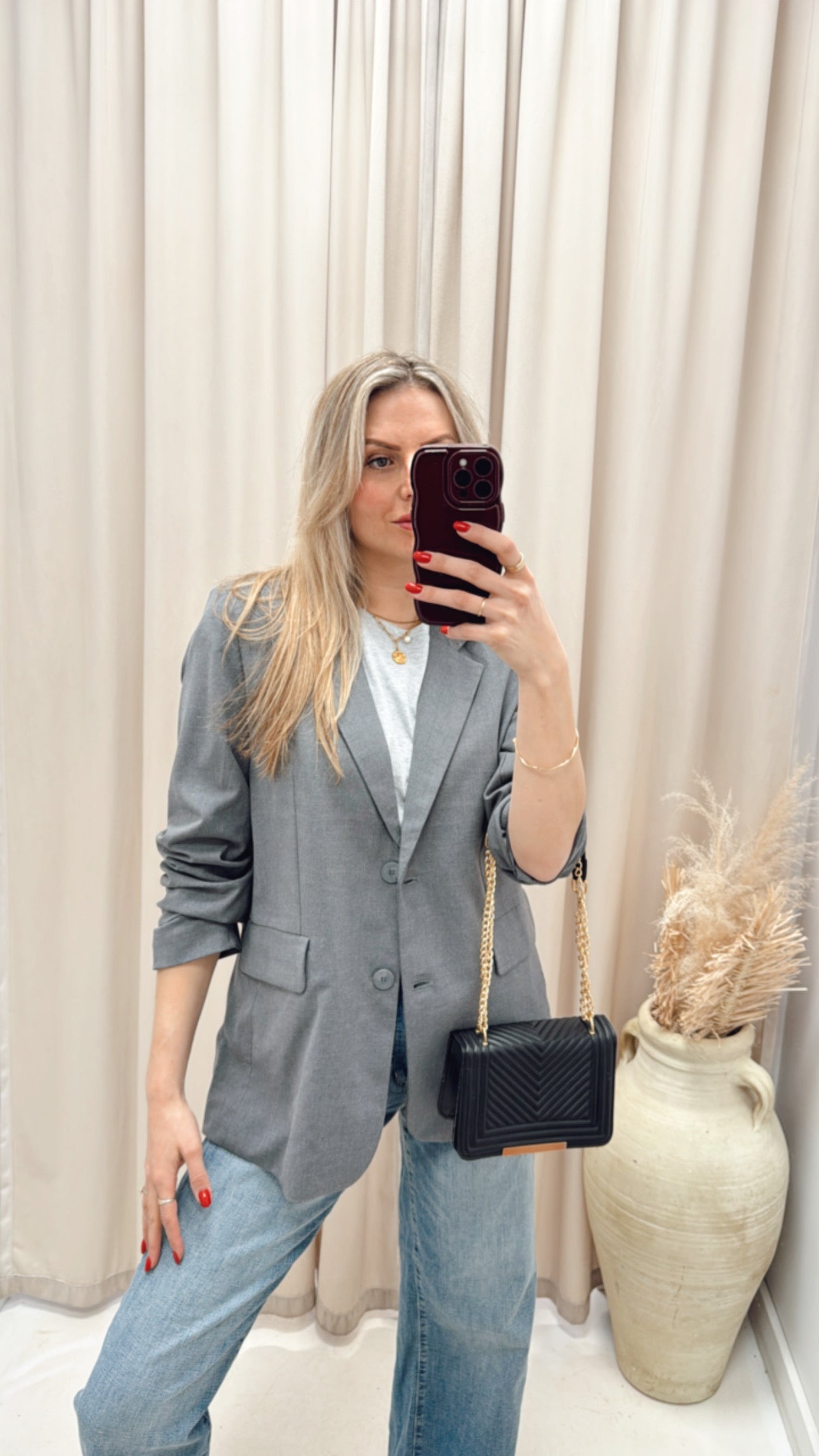 NEW STACEY BUTTON CLOSURE BLAZER (GREY)