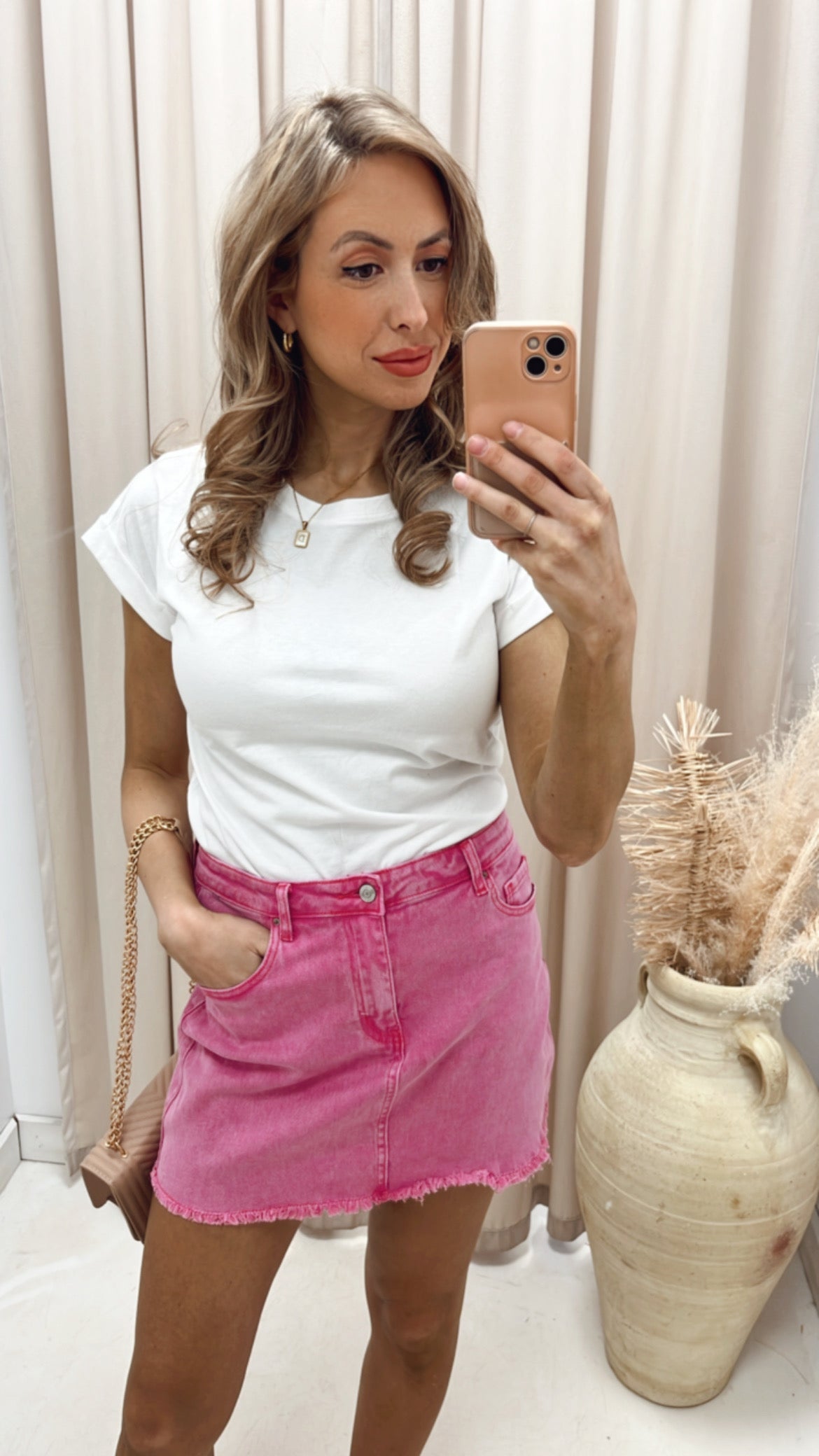 NEW WILLOW DENIM SKIRT (HOT PINK)