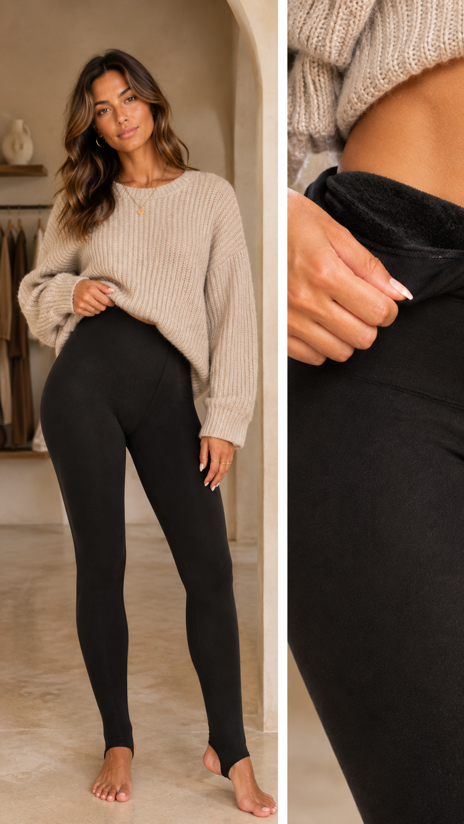 FLEECE LINED TIGHTS (STIRRUP) | BLACK