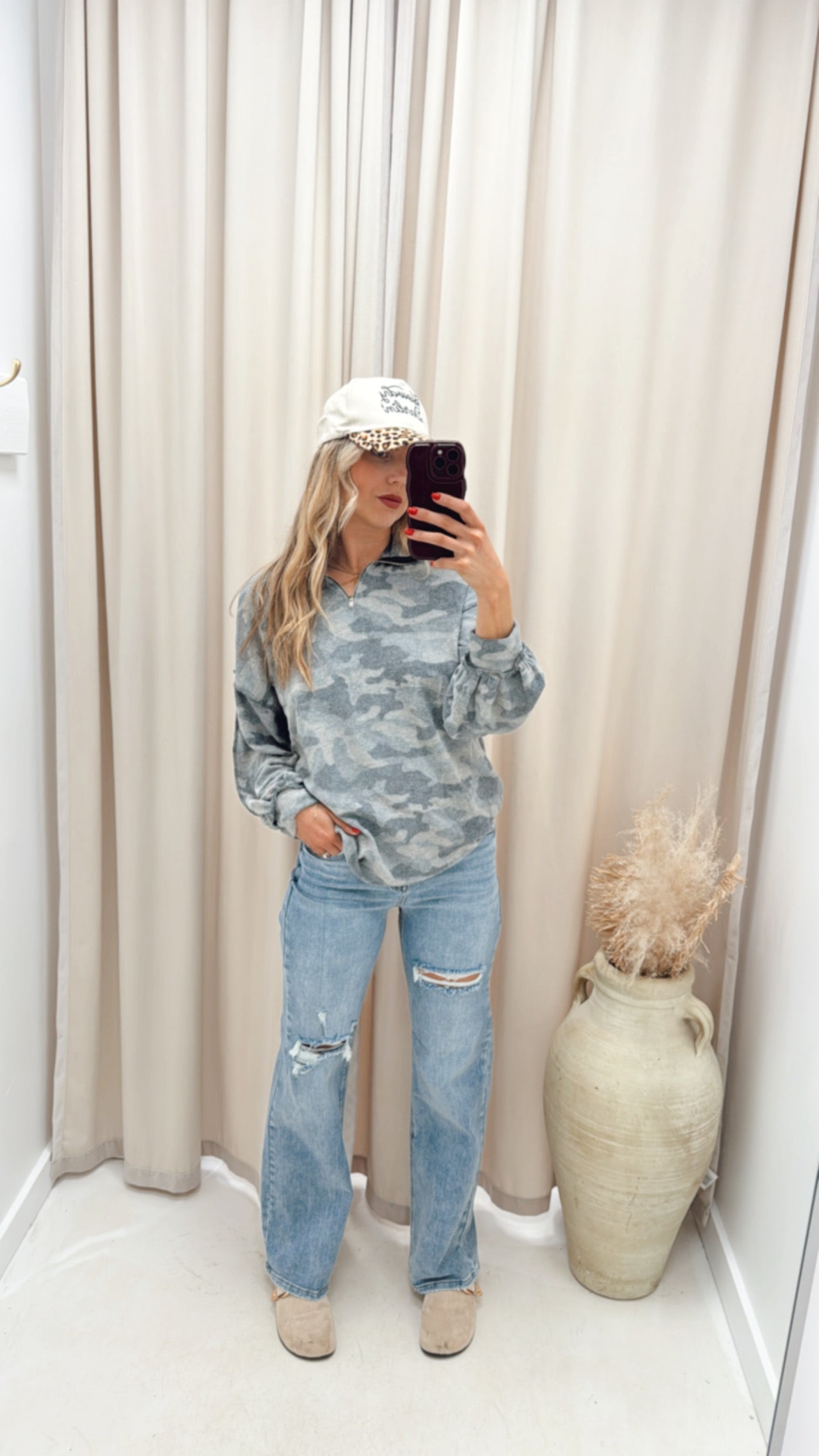 NEW MELISSA 1/4 ZIP UP TOP (CAMO)