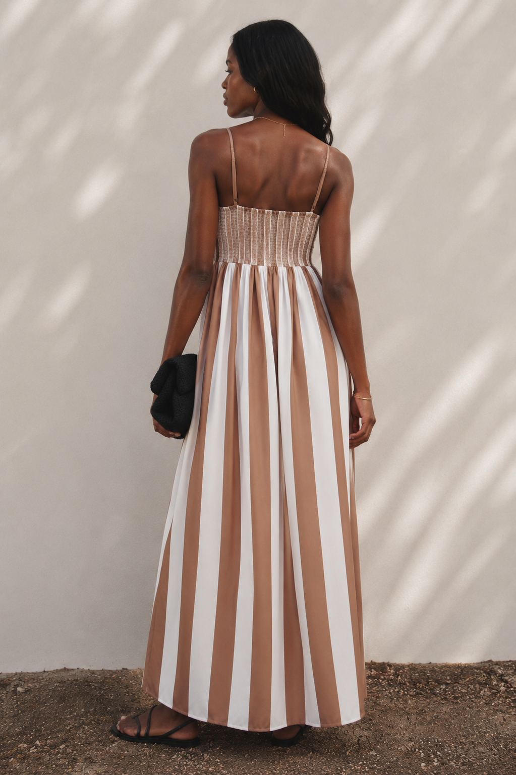 STRIPE MAXI DRESS (BEIGE & WHITE)