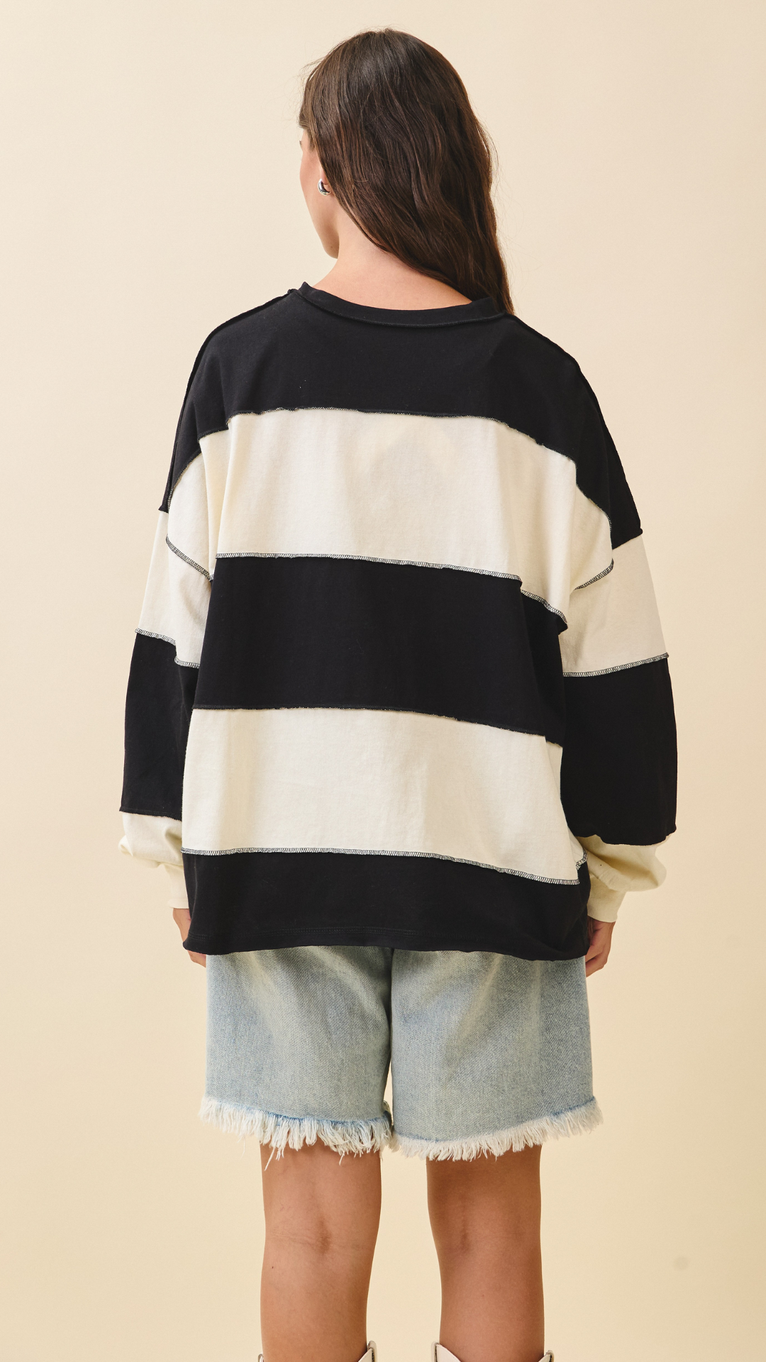 CONTRAST PANEL LONG SLEEVE SLOUCHY PULLOVER