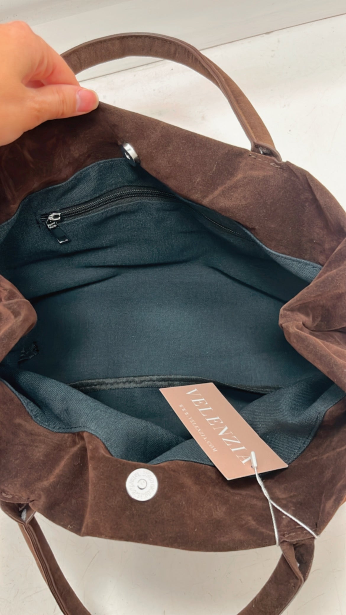 CHOCOLATE SUEDE TOTE BAG