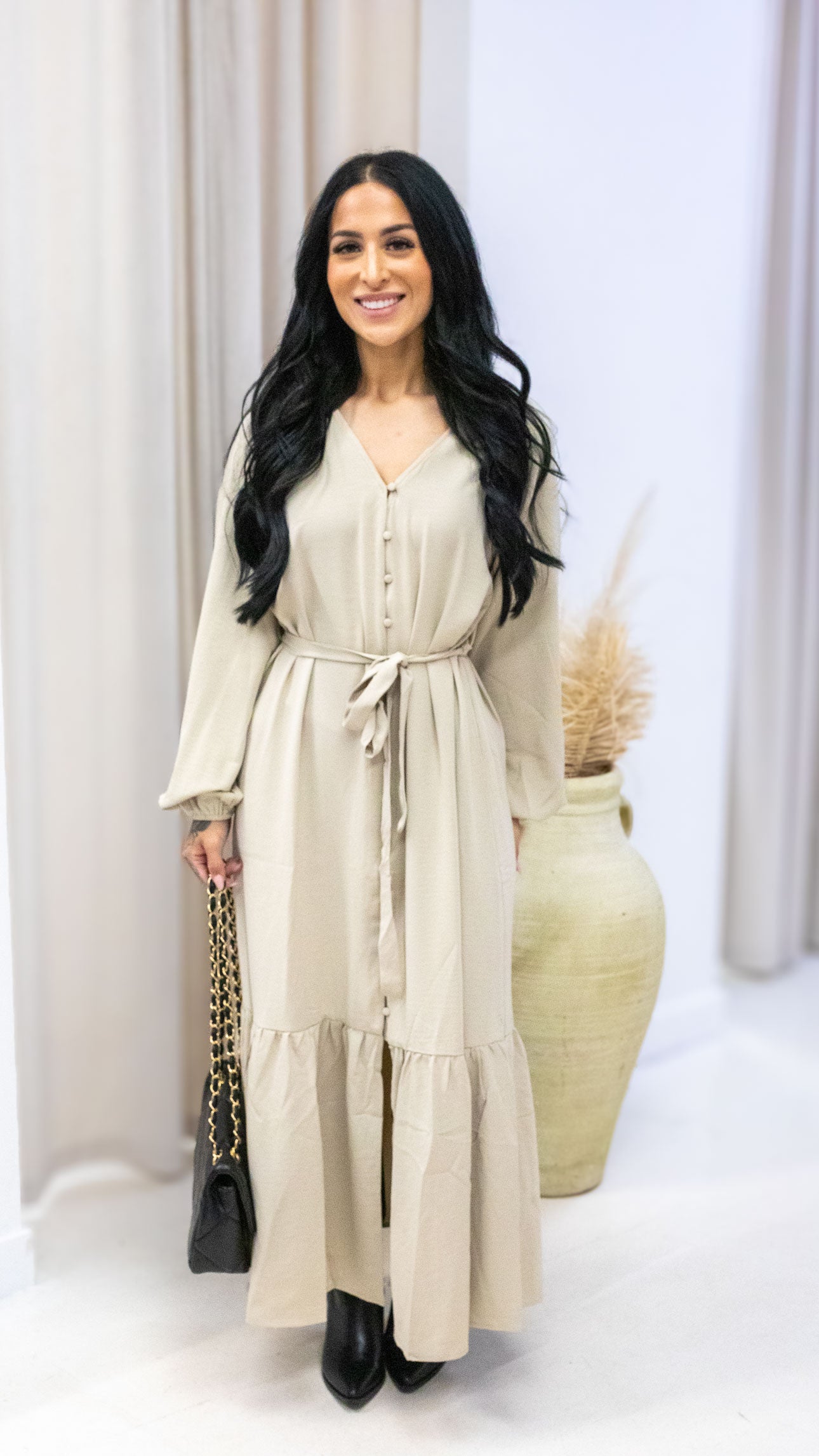MELINA TIE WAIST MAXI DRESS (BEIGE)
