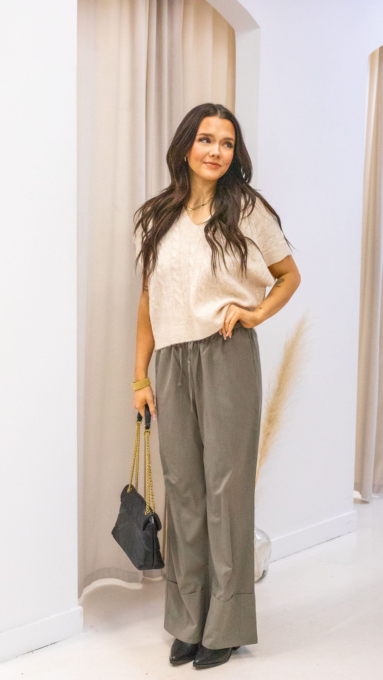 RAYA WIDE CUFF PINSTRIPE DRAWSTRING PANTS