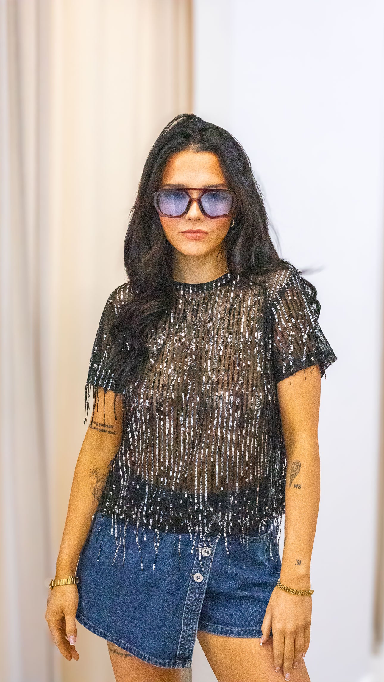 SPACY SS SEQUINS TOP WVN | ONLY