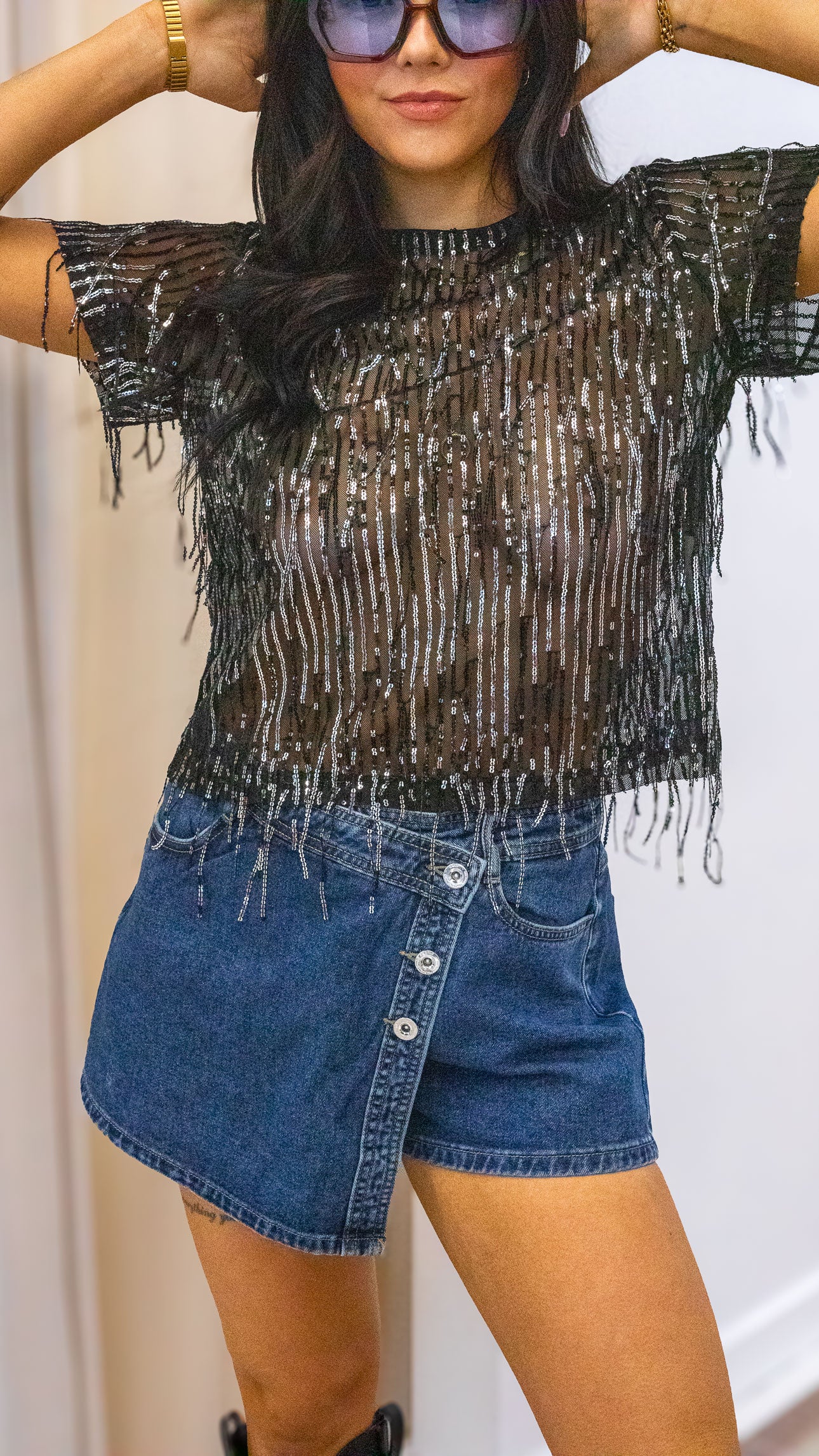 SPACY SS SEQUINS TOP WVN | ONLY