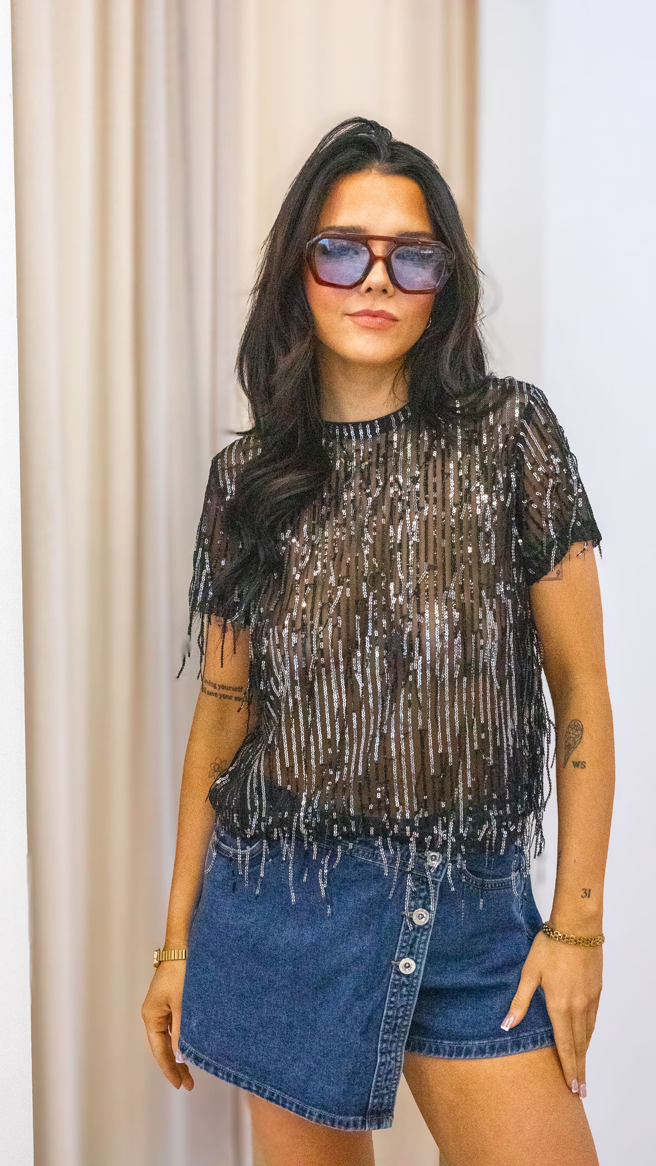 SPACY SS SEQUINS TOP WVN | ONLY