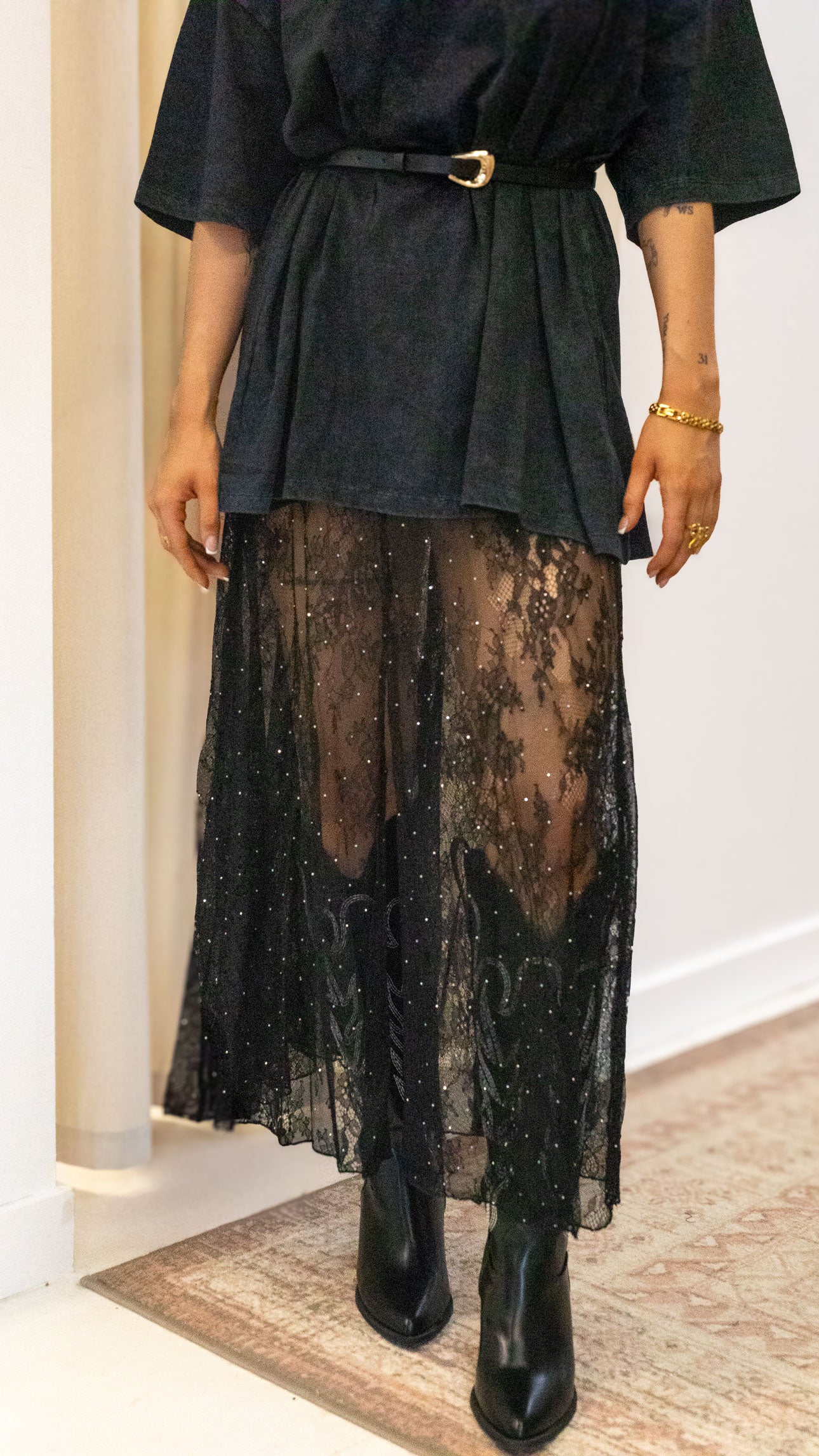 LACE RHINESTONE SKIRT