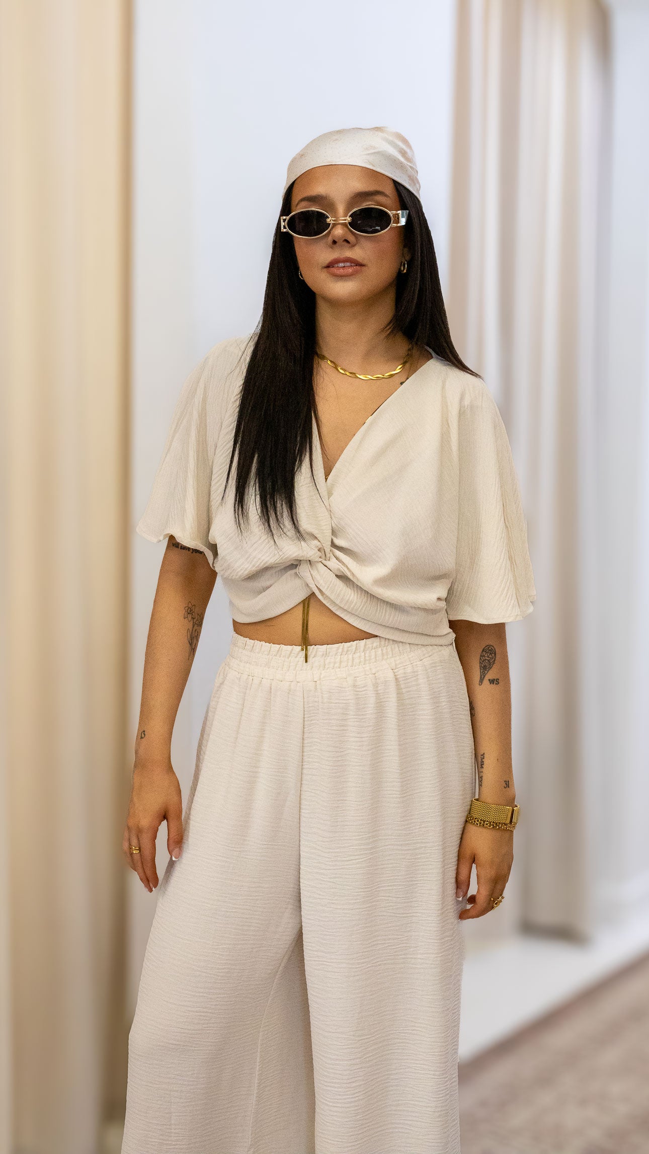 WOVEN AIRFLOW TWISTED TOP & WIDE LEG PANTS SET