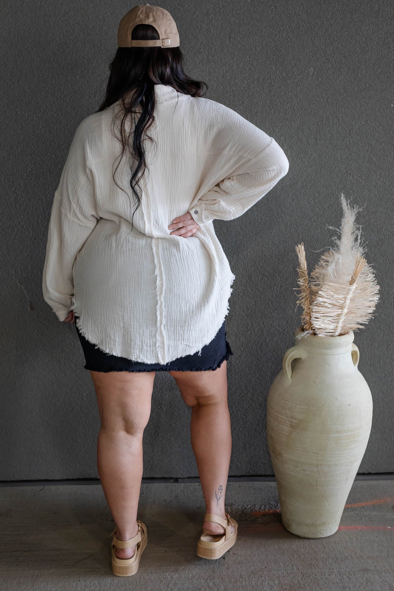 DARIA BUTTON UP GAUZE SHIRT (LIGHT BEIGE)