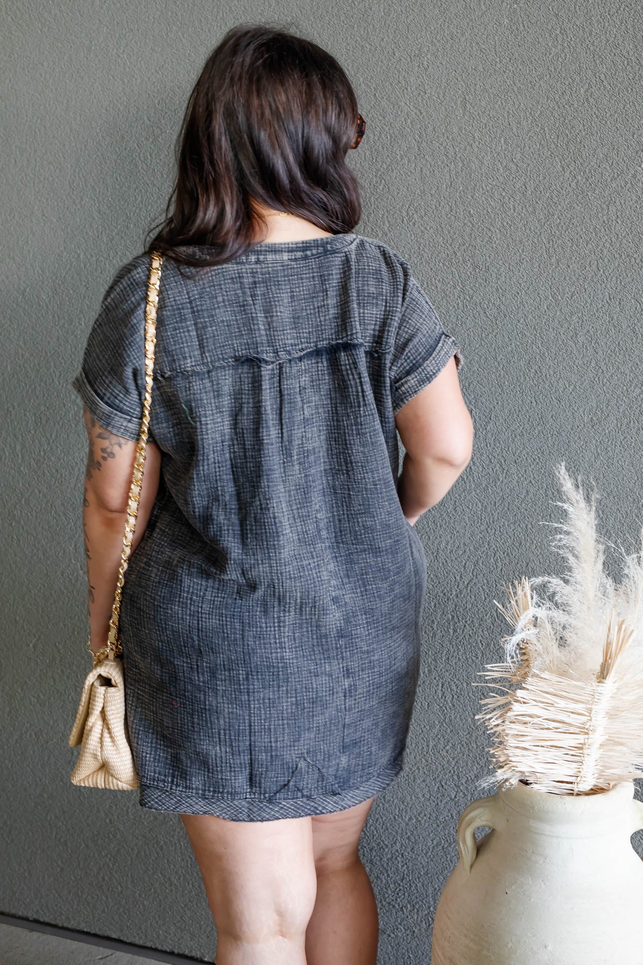 ARIANE DOUBLE GAUZE SHIRT DRESS (ASH BLACK)