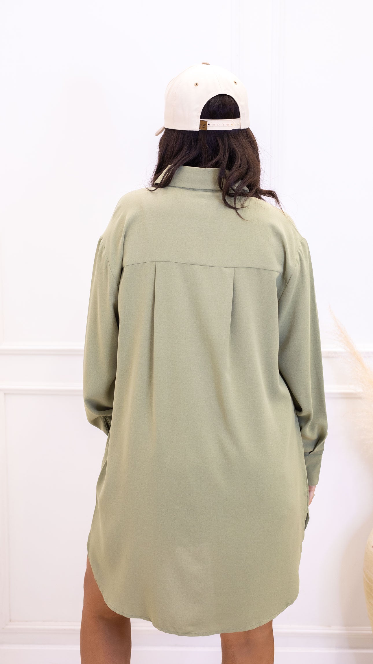 FIONA BUTTON UP SHIRT DRESS (SAGE GREEN)