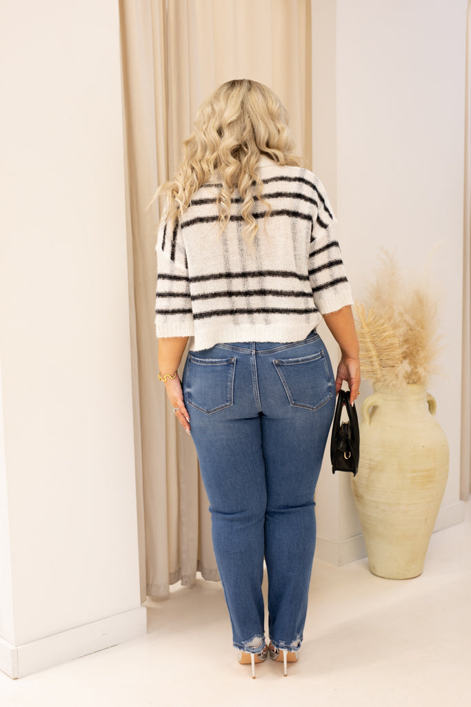 NEW LAYKEN SHEER KNIT SWEATER (BLACK/ WHITE)