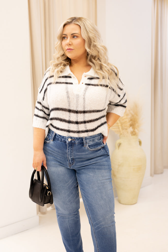 NEW LAYKEN SHEER KNIT SWEATER (BLACK/ WHITE)