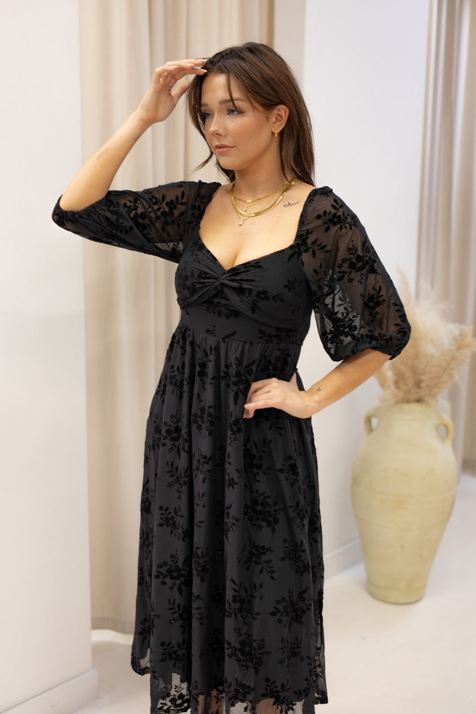 NEW BRANDI VELVET MIDI DRESS (BLACK)