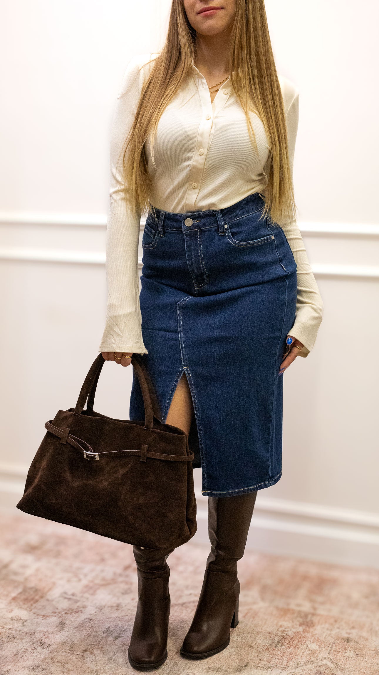 ZARA MIDI DENIM SKIRT (DARK WASH)
