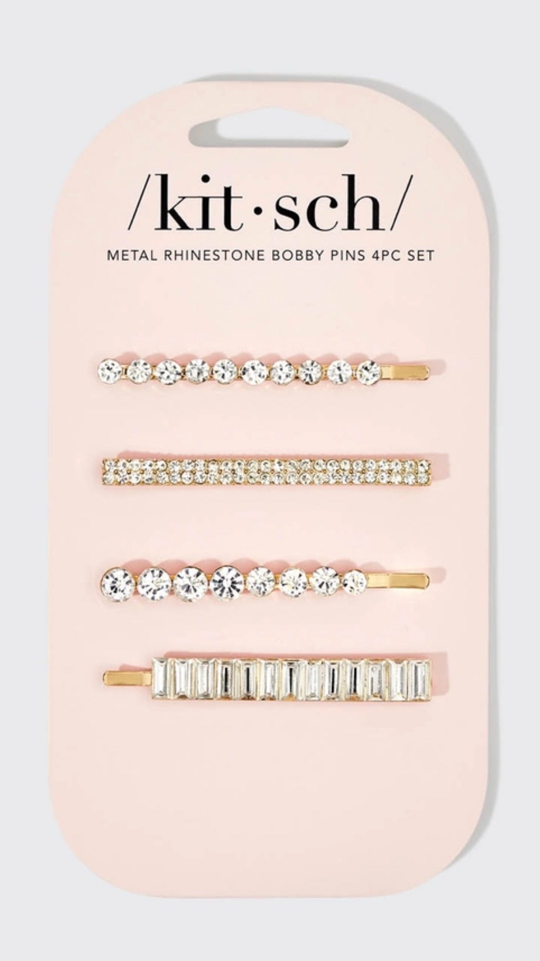 METAL RHINESTONE ASSORTED BOBBY PINS 4PC SET - GOLD | KITSCH