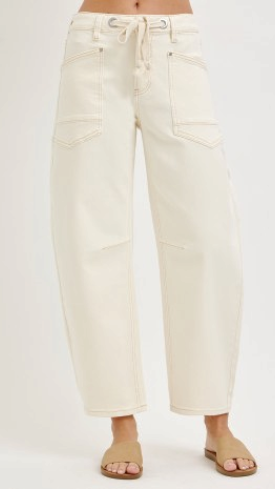 STARLA SLOUCHY CROP BARREL LEG PANTS WITH EYELET STRING