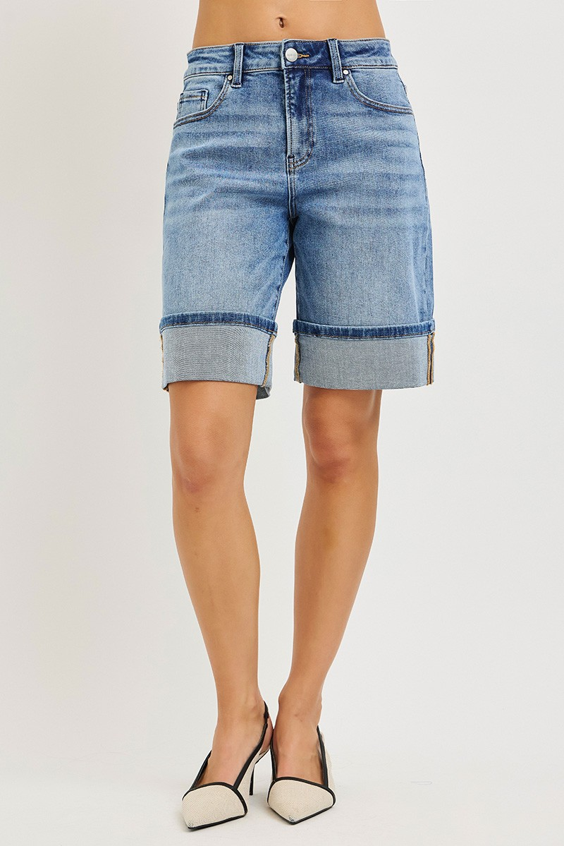 HIGH RISE MID LENGTH CUFFED SHORTS