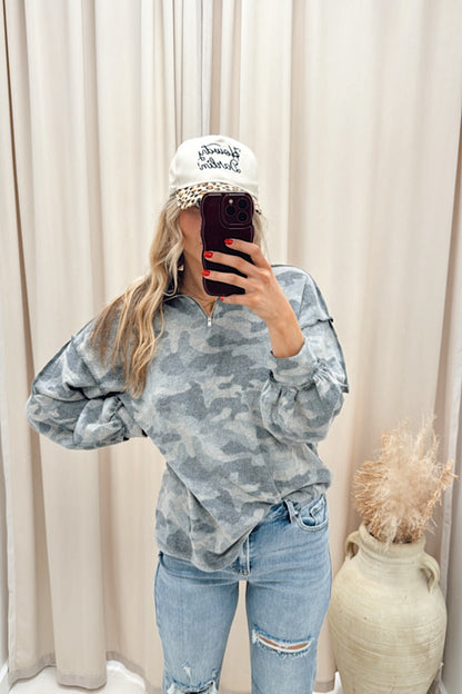 NEW MELISSA 1/4 ZIP UP TOP (CAMO)