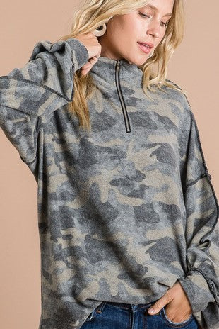 NEW MELISSA 1/4 ZIP UP TOP (CAMO)