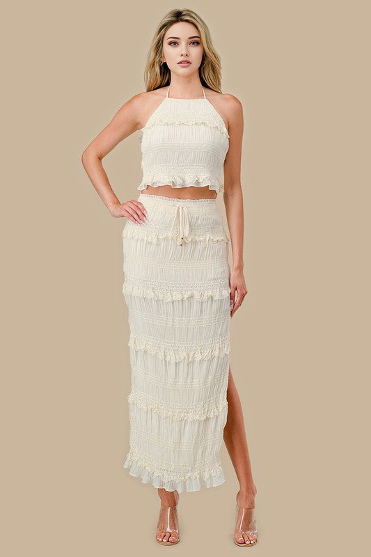 NEW LINDSAY TWO PIECE SKIRT SET (BEIGE)