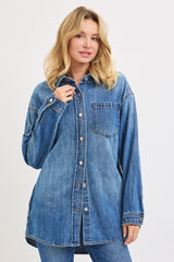 ANDREA' OVERSIZED DENIM SHACKET- MEDIUM BLUE (RISEN)
