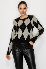 RILEY ARGYLE PATTERN SWEATER (BLACK/HEATHER GREY)
