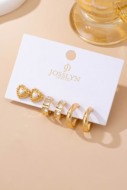 PEARL HEART &amp; RHINESTONE TRIO EARRINGS