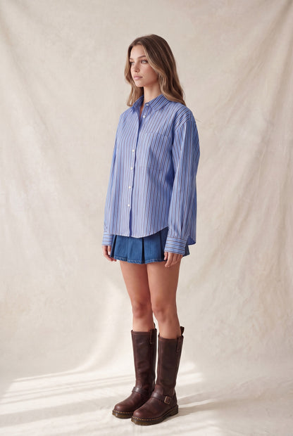 SOPHIE STRIPED BUTTON UP TOP (BLUE)