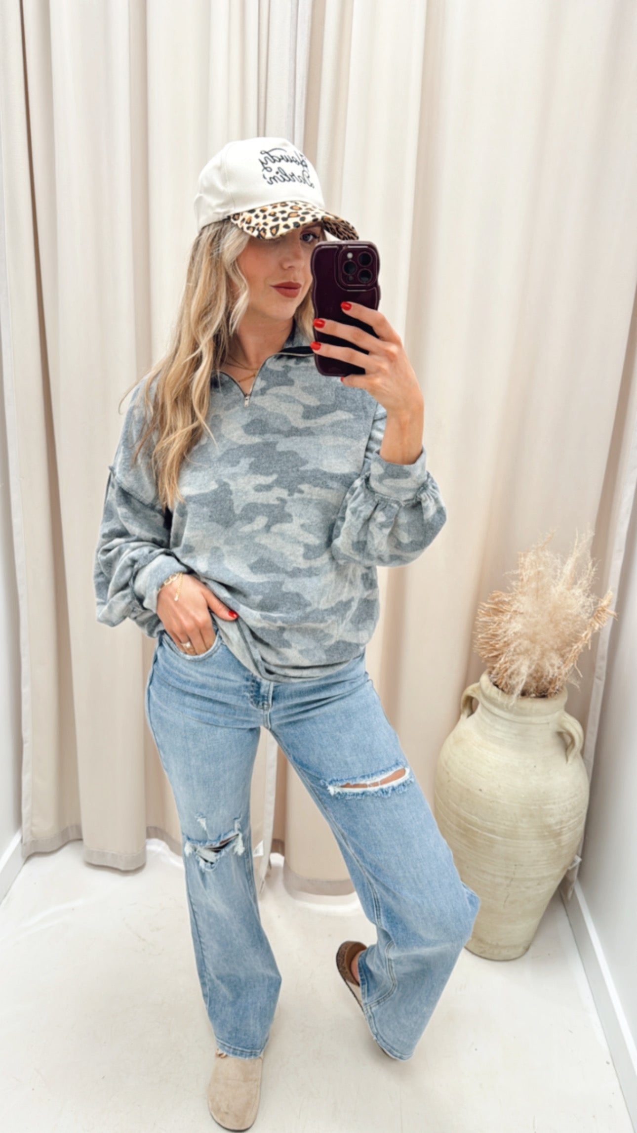 NEW MELISSA 1/4 ZIP UP TOP (CAMO)