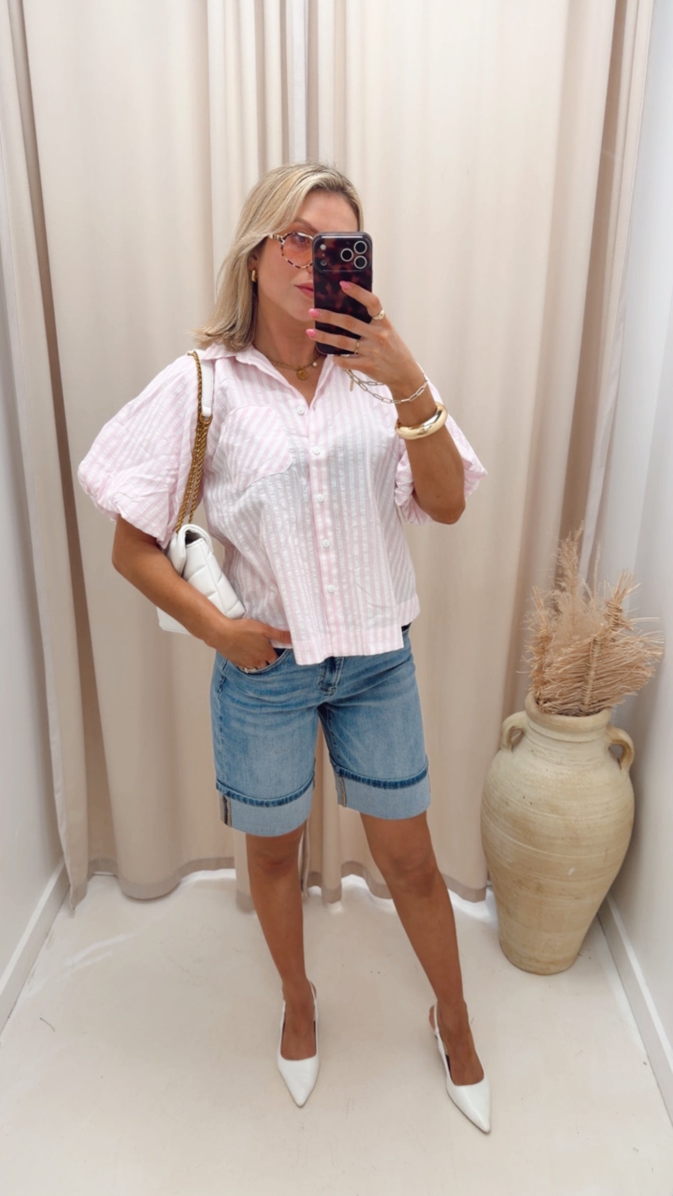 HIGH RISE MID LENGTH CUFFED SHORTS