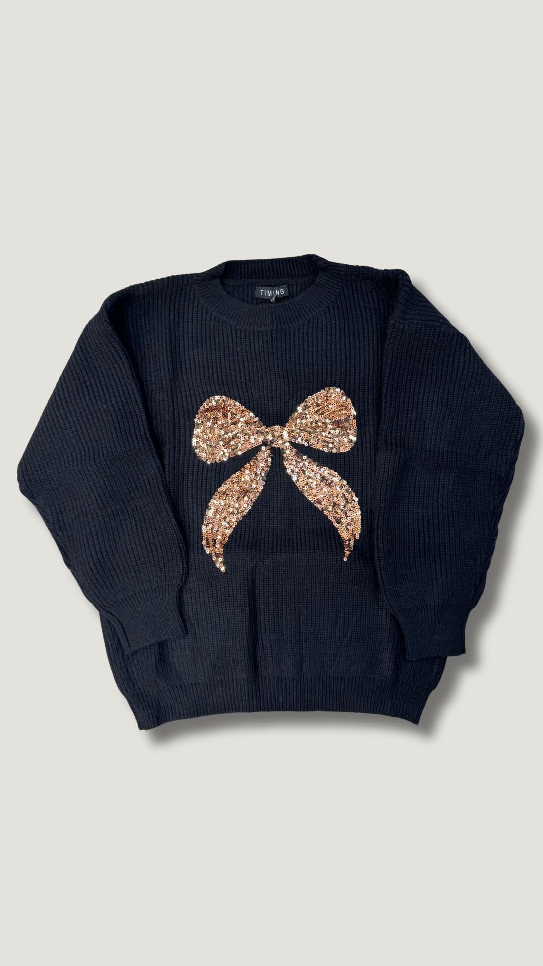 HOLLY RIBBED SEQUIN BOW KNIT SWEATER