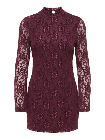 NOLA L/S LACE VELVET DRESS (BURGUNDY) | ONLY
