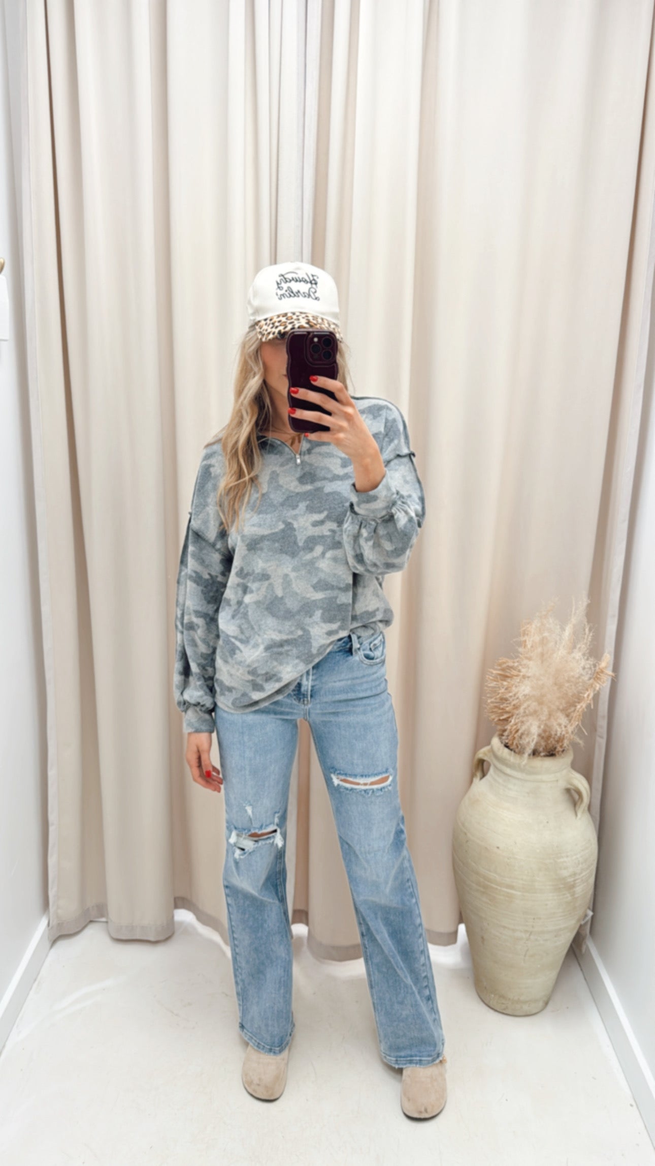 NEW MELISSA 1/4 ZIP UP TOP (CAMO)