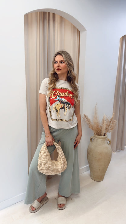 WESTERN VINTAGE COWBOY LEOPARD FRAME GRAPHIC TOP