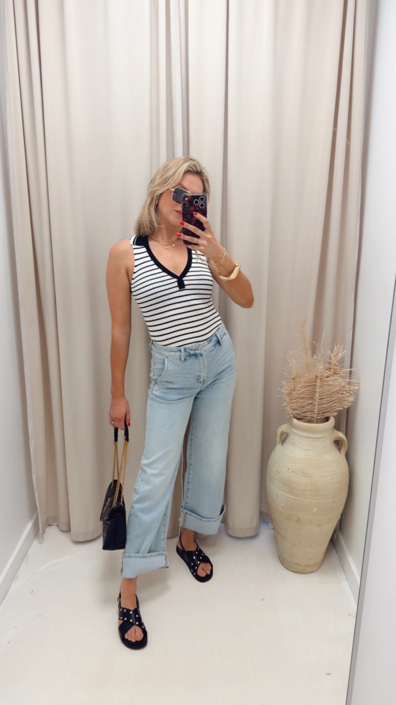 TARAH TUMMY CONTROL HIGH RISE ANKLE WIDE CUFFED JEANS