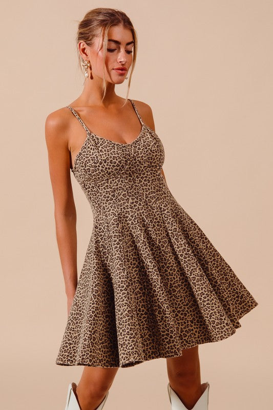 NEW JENNA DENIM MINI DRESS (ANIMAL PRINT)
