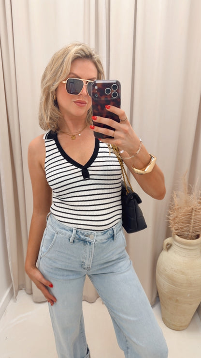 COLLARED STRIPE TOP