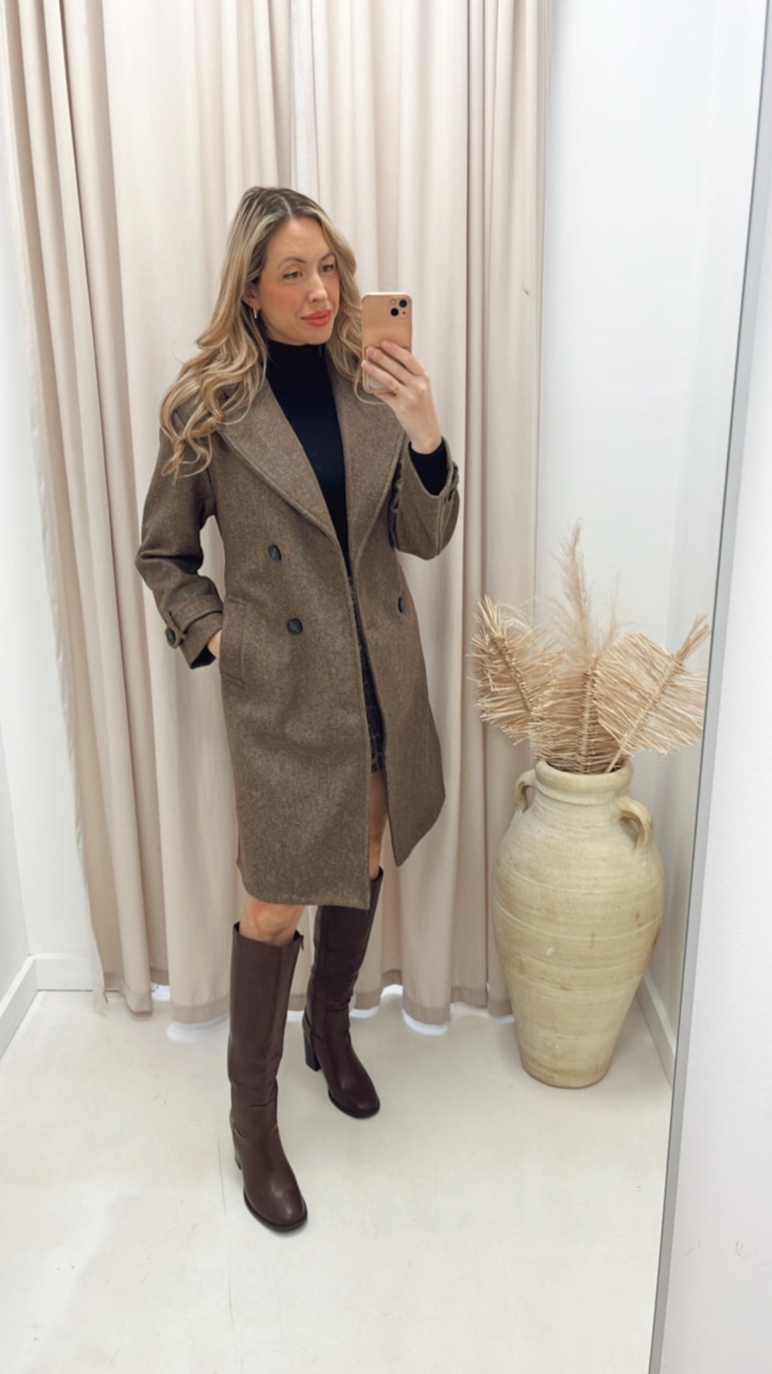 ANGELINA  DOUBLE BREASTED TIE WRAP  COAT (BROWN)