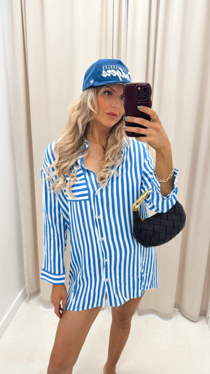 POPPY STRIPED SHIRT DRESS (BLUE)
