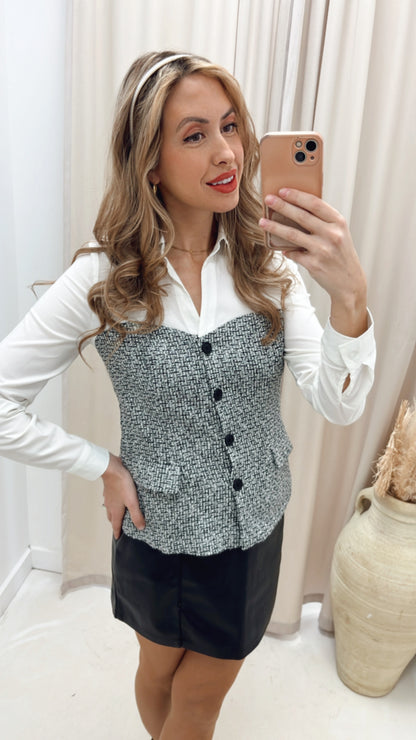 ALYSSA TWEED PEPLUM BLOUSE