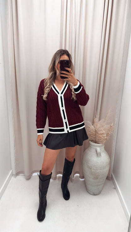 CLARET BUTTON UP CARDIGAN (BURGUNDY)