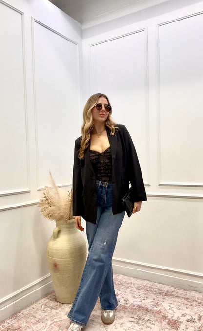 NEW STACEY BUTTON CLOSURE BLAZER (BLACK)