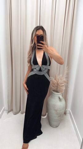 VELVET HALTER GOWN