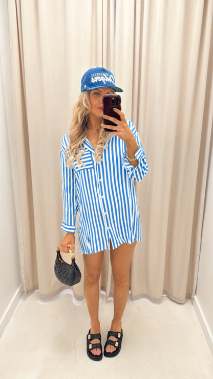 POPPY STRIPED SHIRT DRESS (BLUE)