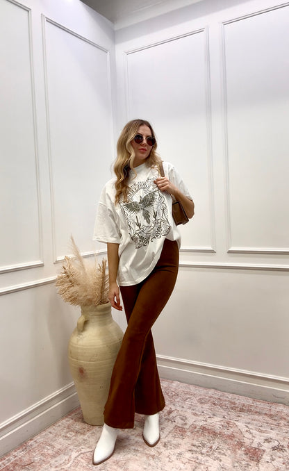 NEW LEONA SUEDE HIGH RISE FLARE PANTS (BROWN)